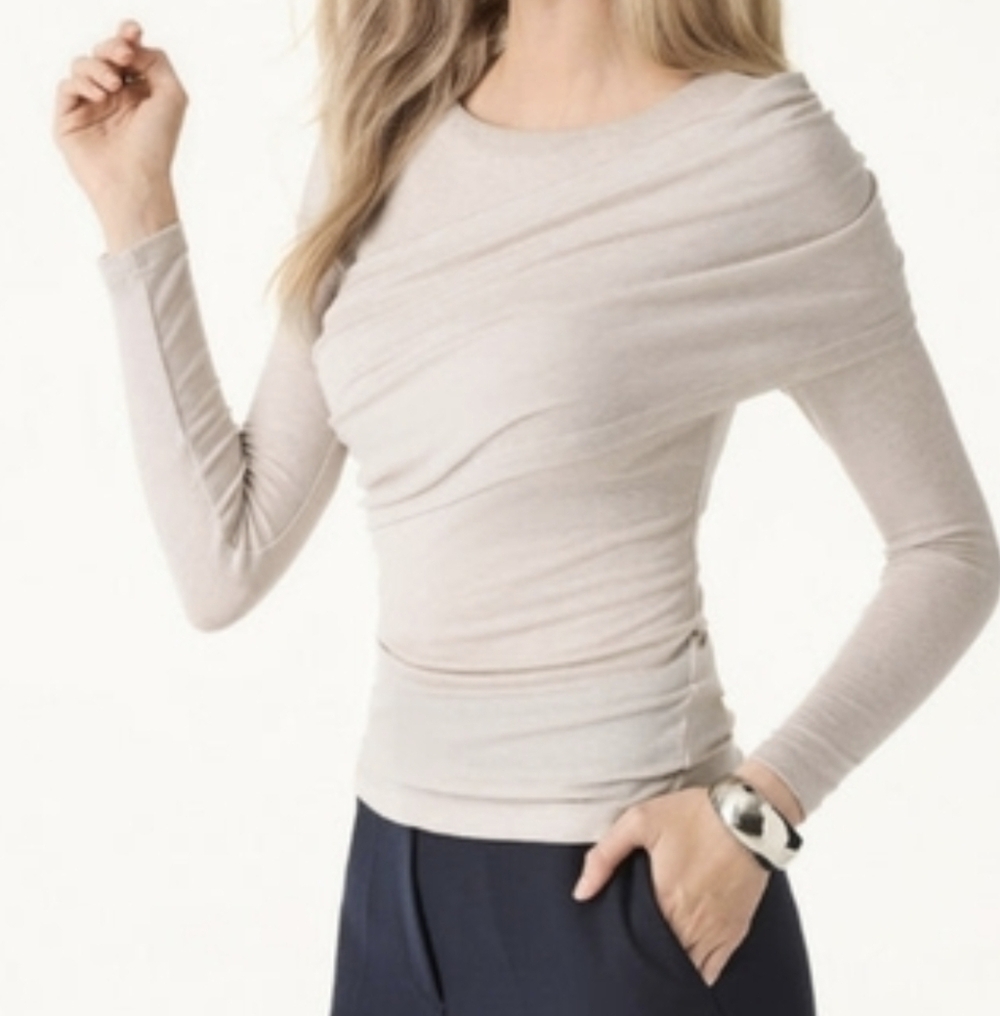 OGL Tencel-Wool Gathered Semi Sheer Long Sleeve Brami Top